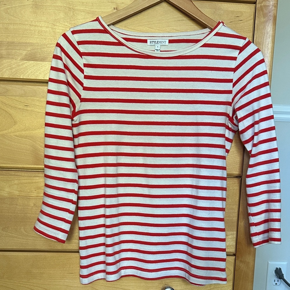 StyleMint Red and White Striped Long Sleeve Top